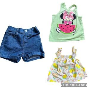 Girls size 24 months blue denim shorts mini mouse tank top & lemon tank top​